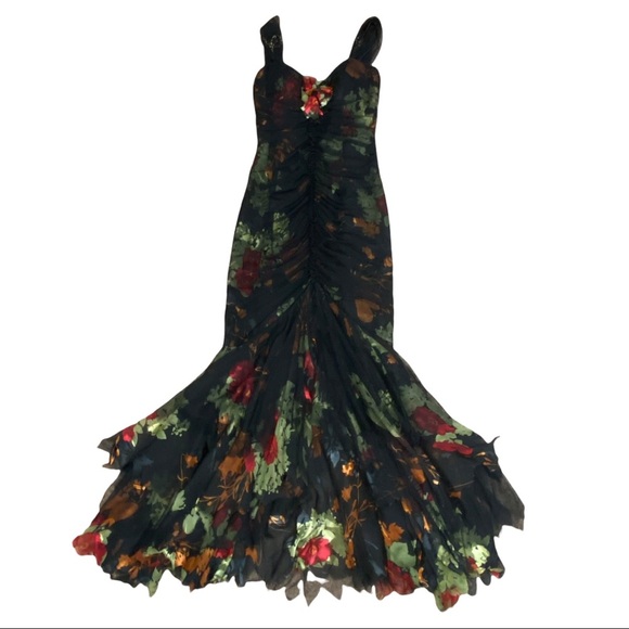 dolce jovani Dresses & Skirts - Vintage Dolce Jovani 90'S fitted gathered bodice mermaid dress heart shape bust